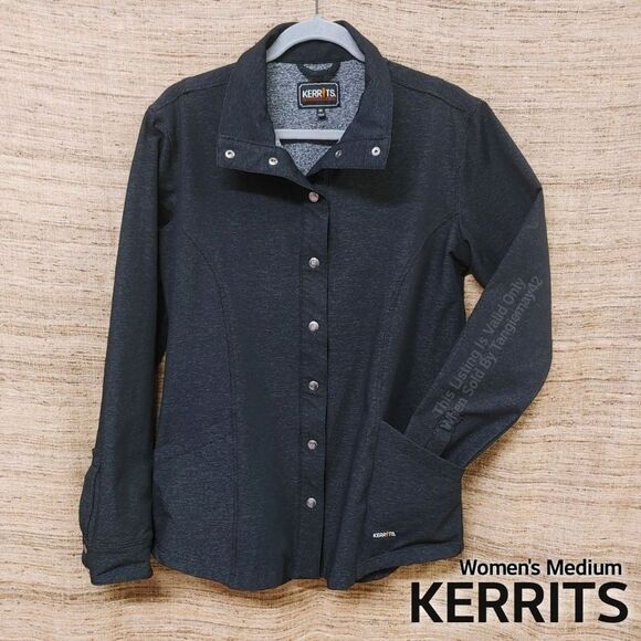 Kerrits Dark Grey Snap Up Equestrian Denim Riding Barn Jacket Womens Medium EUC - Picture 1 of 12